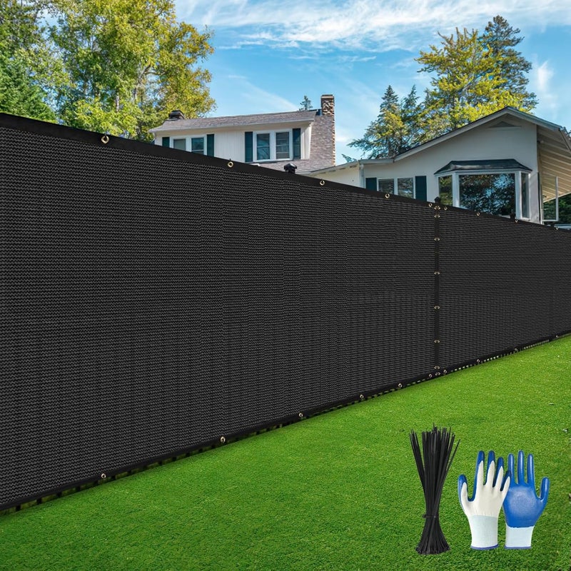 DenForste Privacy Fence Screen,with Gloves, 6X50FT Heavy Duty 220GSM 98% Blockage Privacy Screen Fence for Outdoor Wall Garden Yard Backyard (Black) - Image 1